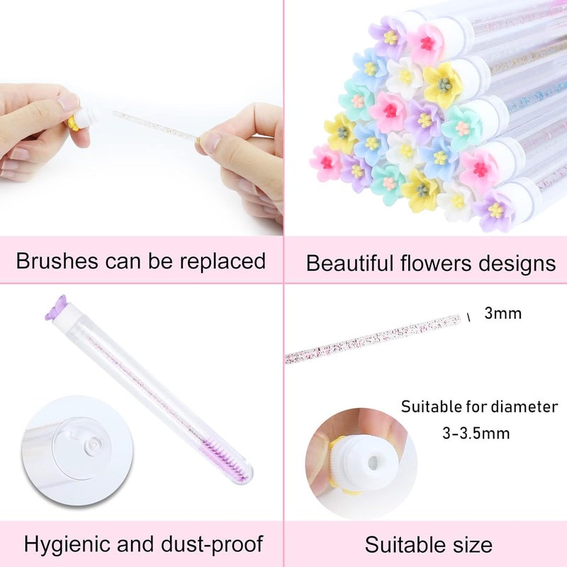 SenRocc 20 Pcs Mascara Wands Tube Set Reusable LashBrush Rose Flower Tube Eyelash Brush Tubes SpooliesLash Extension Brushes Applicators Makeup Tools (5-petal-MIX) - Image 2